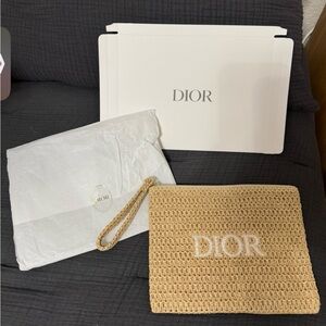NIB Dior Raffia Wristlet Pouch